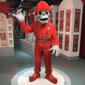 Red Graveyard mascot costume character dressed with a Capri Pants and Foot pads