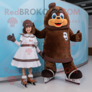 Brown Pair Of Ice Skates mascot costume character dressed with a A-Line Skirt and Wallets