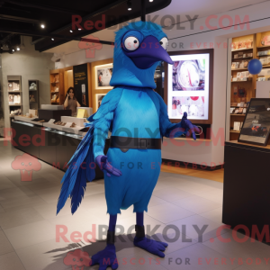 Maskot karakter af en blå...