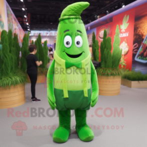 Forest Green Asparagus mascot costume character dressed with a Polo Shirt and Foot pads