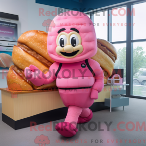 Maskot-karakter av en rosa...