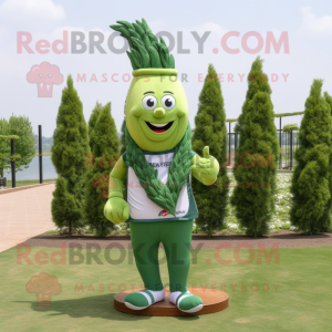 Forest Green Asparagus mascot costume character dressed with a Polo Shirt and Foot pads