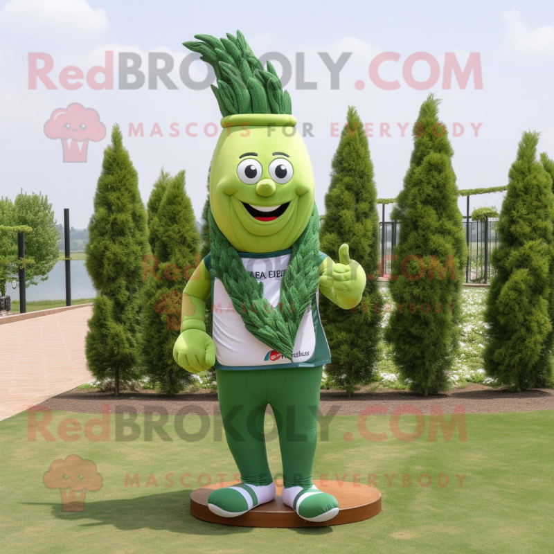 Forest Green Asparagus mascot costume character dressed with a Polo Shirt and Foot pads