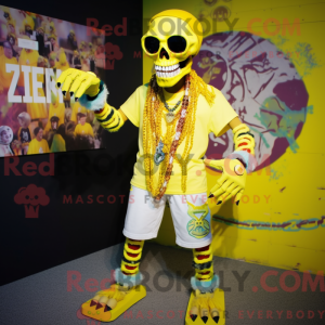 Maskotfigur af en gul...