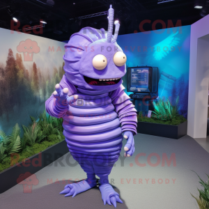 Lavender Trilobite mascot costume character dressed with a Long Sleeve Tee and Bracelet watches