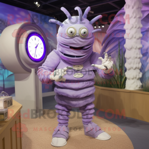 Lavender Trilobite mascot costume character dressed with a Long Sleeve Tee and Bracelet watches
