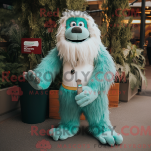 Maskotfigur af en Teal Yeti...