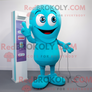 Maskotkarakter af en cyan...