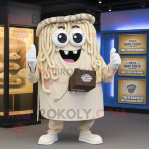 Cream Spaghetti mascot costume character dressed with a Graphic Tee and Wallets