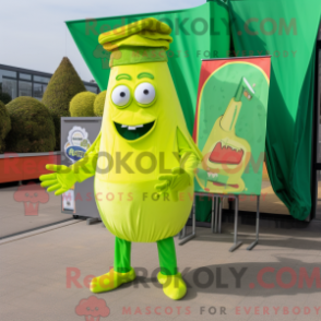 Característica de máscara de taco verde limão com macacão e boné - Mascotes da Cerveja Verde - REBROKO_396090 - RedBrokoly.com