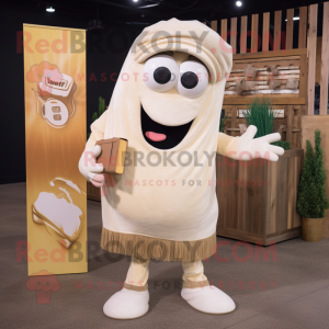 Cream Spaghetti mascot costume character dressed with a Graphic Tee and Wallets