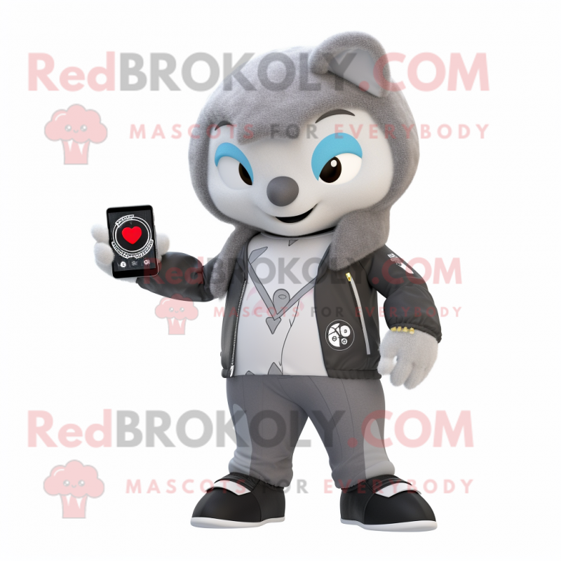 Gray Arrow Of Love mascot costume character dressed with a Jacket and Smartwatches Gray Arrow Of Love mascot costume character dressed with a Jacket and Smartwatches