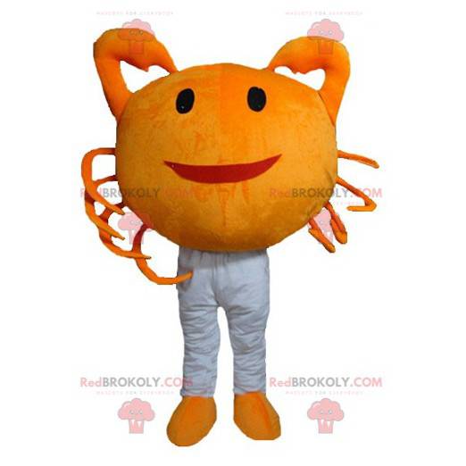 Mascote caranguejo laranja gigante e sorridente - Redbrokoly.com