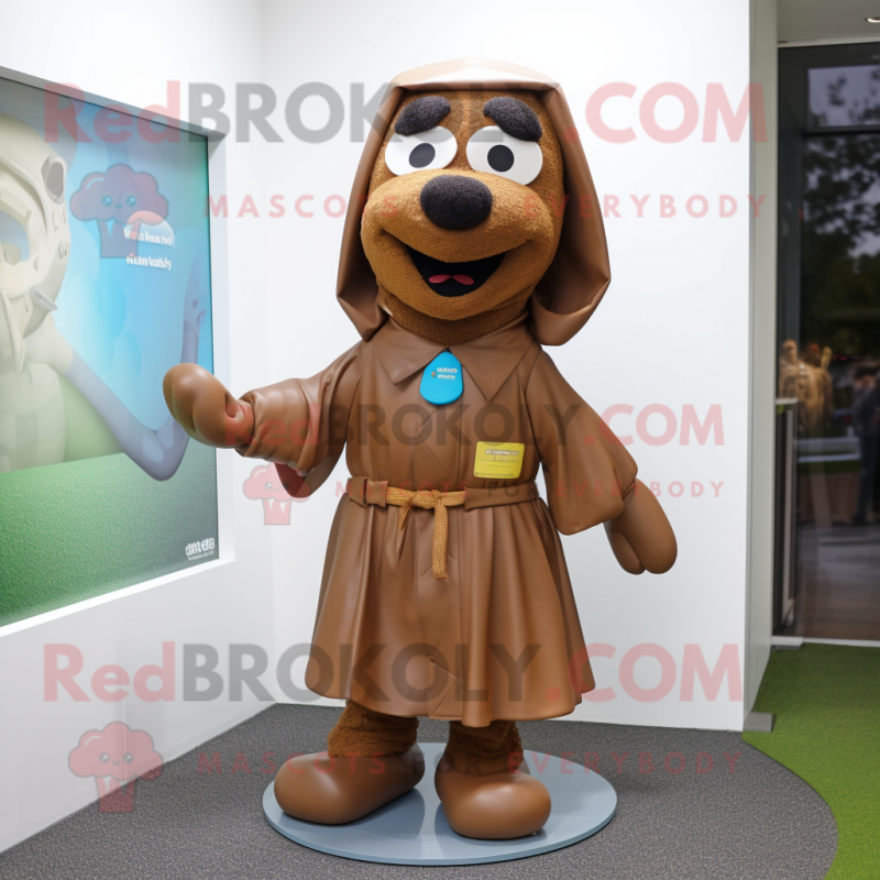 Brown Bracelet mascot costume character dressed with a Raincoat and Ties Brown Bracelet mascot costume character dressed with a Raincoat and Ties