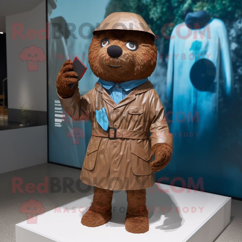 Brown Bracelet mascot costume character dressed with a Raincoat and Ties Brown Bracelet mascot costume character dressed with a Raincoat and Ties