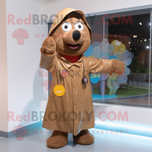 Brown Bracelet mascot costume character dressed with a Raincoat and Ties