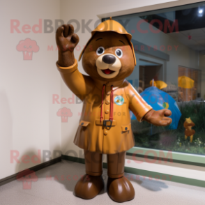 Brown Bracelet mascot costume character dressed with a Raincoat and Ties