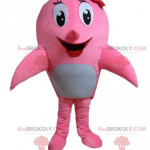 Mascotte de dauphin rose et blanc de baleine - Redbrokoly.com