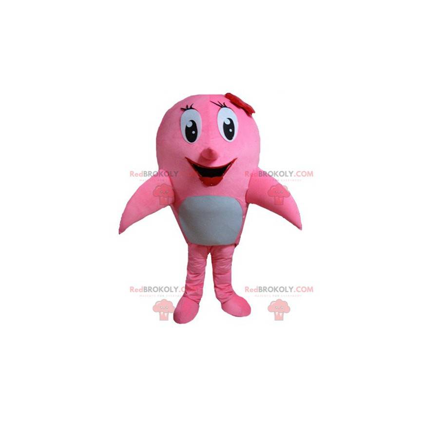 Mascotte de dauphin rose et blanc de baleine - Redbrokoly.com