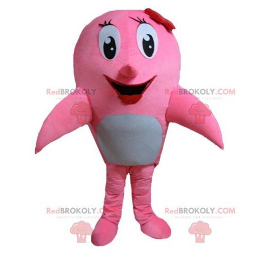Mascotte delfino rosa e bianco balena - Redbrokoly.com