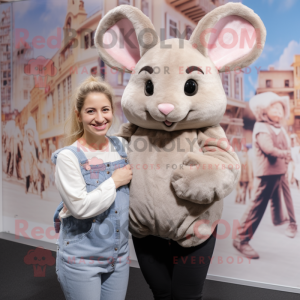 Beige Chinchilla mascot costume character dressed with a Mom Jeans and Hairpins