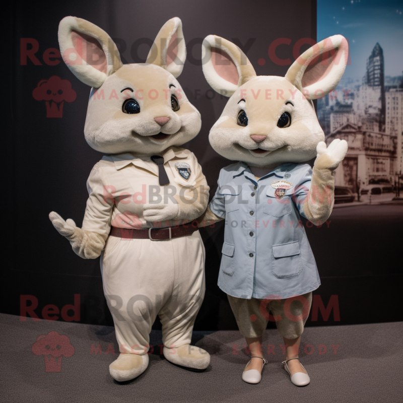 Beige Chinchilla mascot costume character dressed with a Mom Jeans and Hairpins