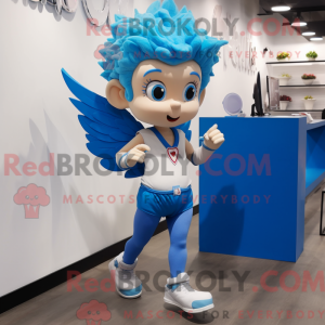 Maskot karakter af en blå...