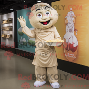 Maskotkarakter af en beige...