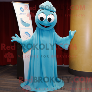 Maskotkarakter af en cyan...