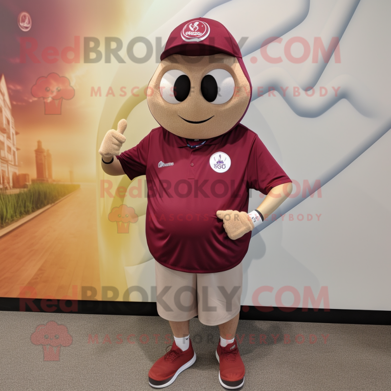 Maroon Oyster mascot costume character dressed with a Polo Shirt and Watches