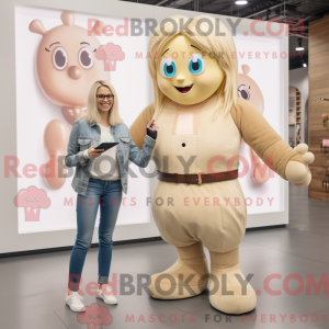 Maskotkarakter av ett beige...