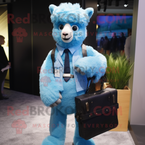 Blue Alpaca mascot costume character dressed with a Romper and Briefcases