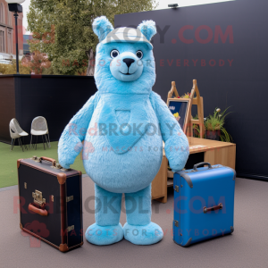Blue Alpaca mascot costume character dressed with a Romper and Briefcases