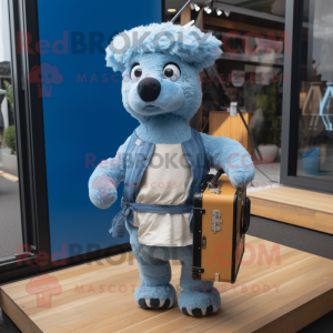 Blue Alpaca mascot costume character dressed with a Romper and Briefcases