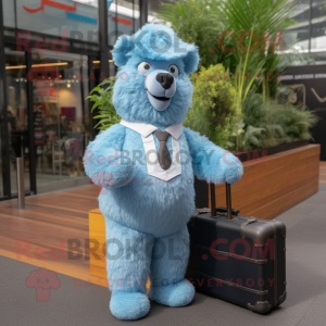 Blue Alpaca mascot costume character dressed with a Romper and Briefcases