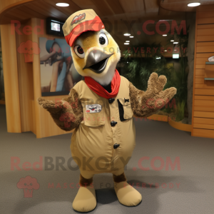 Tan Woodpecker mascot costume character dressed with a Cargo Pants and Mittens