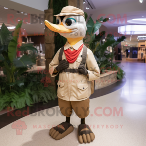 Tan Woodpecker mascot costume character dressed with a Cargo Pants and Mittens