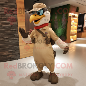 Tan Woodpecker mascot costume character dressed with a Cargo Pants and Mittens