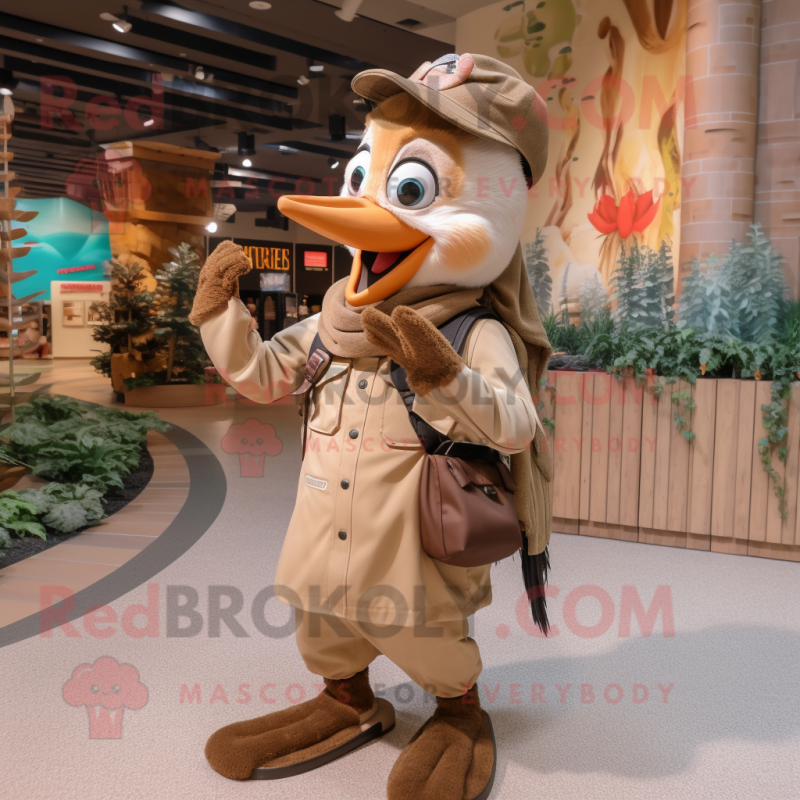 Tan Woodpecker mascot costume character dressed with a Cargo Pants and Mittens