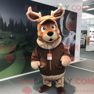 Fantasia de mascote de um veado marrom com parca e gorros - Mascotes de veados e corças - REBROKO_396996 - RedBrokoly.com