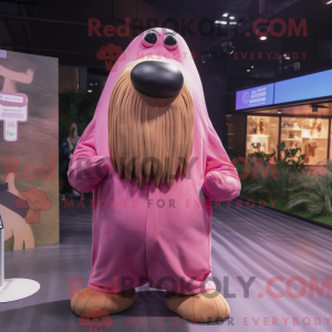 Maskotkarakter av en rosa...
