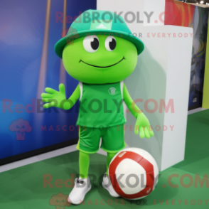 Máscara de vôlei verde vestida com bermuda e luer - Mascotes Feijão Verde - REBROKO_397102 - RedBrokoly.com