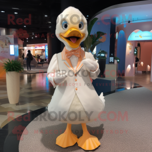 Peach Swans mascot costume character dressed with a Dress Shirt and Lapel pins