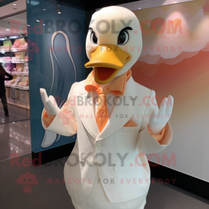 Peach Swans mascot costume character dressed with a Dress Shirt and Lapel pins
