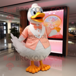 Peach Swans mascot costume character dressed with a Dress Shirt and Lapel pins