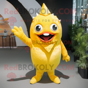 Yellow Tuna mascot costume character dressed with a Trousers and Mittens