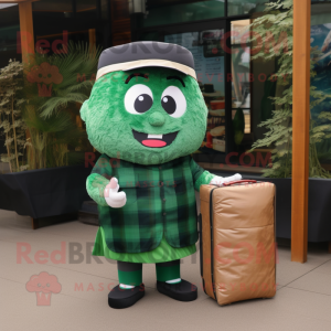 Forest Green Sushi mascot costume character dressed with a Flannel Shirt and Briefcases