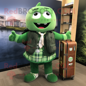 Forest Green Sushi mascot costume character dressed with a Flannel Shirt and Briefcases