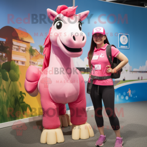 Pink Horse mascot costume character dressed with a Swimwear and Backpacks