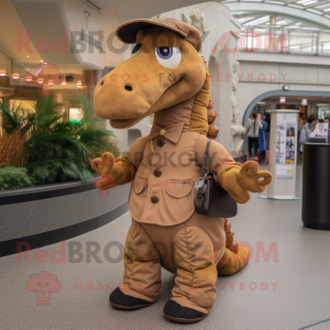 Brown Sea Horse mascot costume character dressed with a Coat and Messenger bags